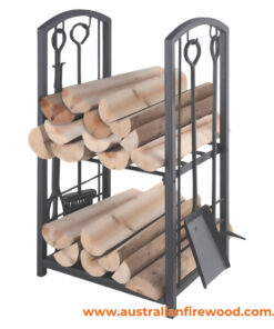 2 Tier Wood Rack With Fire Tools Black