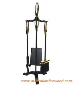 Fire Place 3 Piece Set 60cm Black & Brass