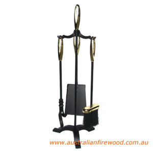Fire Place 3 Piece Set 60cm Black & Brass